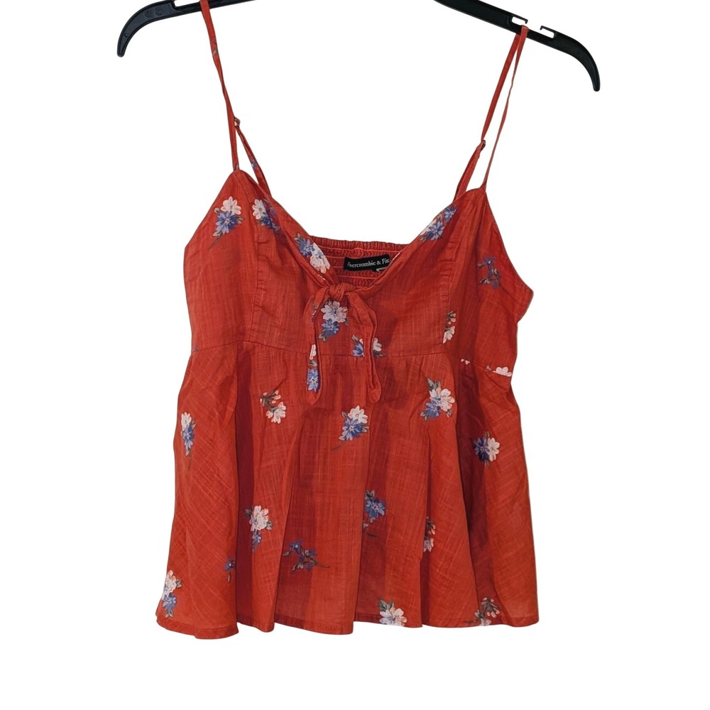 Abercrombie & Fitch Red Floral Tie Front Peplum‎ Cami Top Small Smocked NWOT